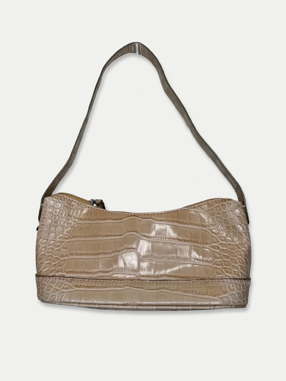 Tommy Hilfiger Y2K Beige Croc Embossed Baguette Shoulder Bag Purse